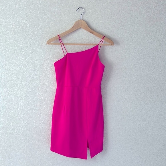 Lulu’s Party for Two Hot Pink Asymmetrical Bodycon Mini Dress - Picture 2 of 6